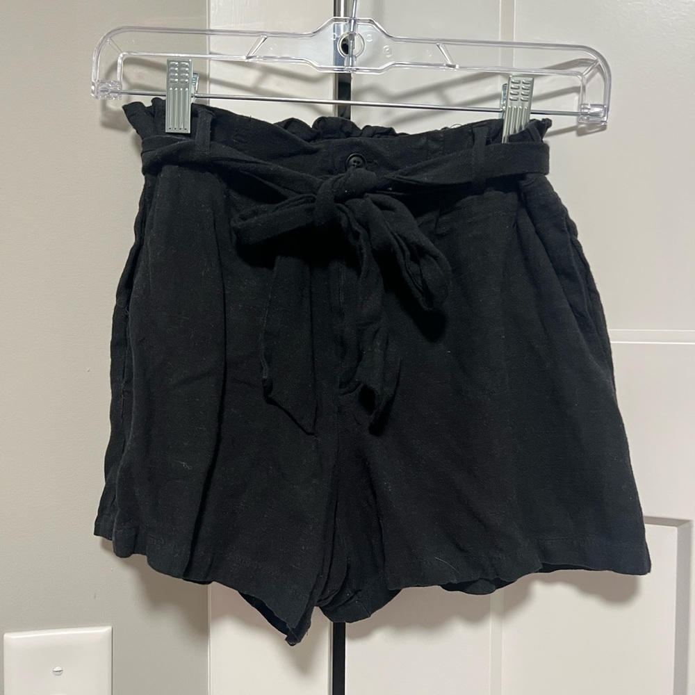 Pink Lily Black High-Waist Tie Shorts